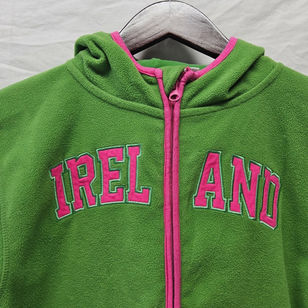 Lansdowne Ireland Fleece Hoodie Kids 11/12 Green Pink‎ Full Zip Souvenir Jacket